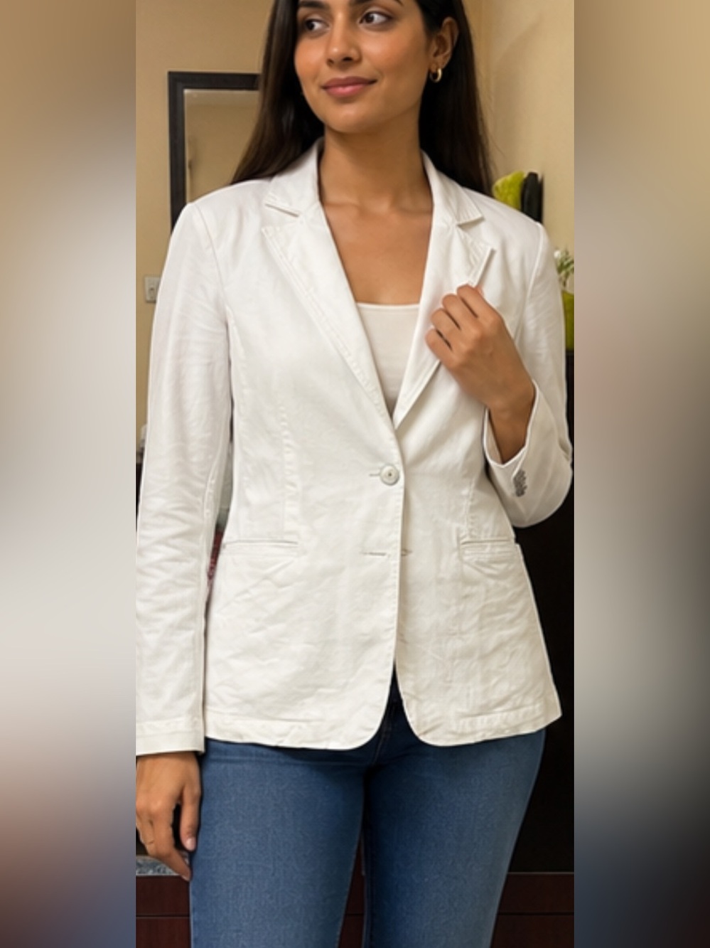 Gloria Vanderbilt White Single-Button Tailored Blazer Jacket